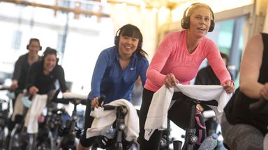 Gyms are open again, with spin classes, such as this one, available